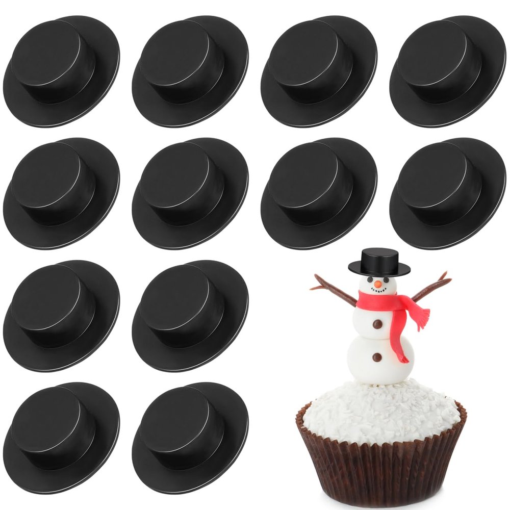 NUOBESTY 50pcs Mini Plastic Top Hats Black Snowman Hats Christmas Wine Bottle Decor Party Supplies(Size M)