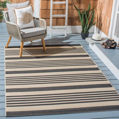 SAFAVIEH Washable Rug Outdoor Courtyard Collection - 7'10" Square, Black & Bone, Non-Shedding & Easy Cleaning, Ideal for Patio, Backyard, Mudroom (CY6062-216)