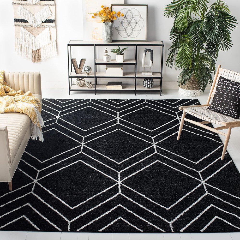 SAFAVIEH Area Rug 8x10 - Adirondack Collection - Large - Black & Ivory, Modern Geometric Design, Non-Shedding & Easy Cleaning, Ideal for Living Room, Bedroom, Office, Dining Space (ADR241Z)