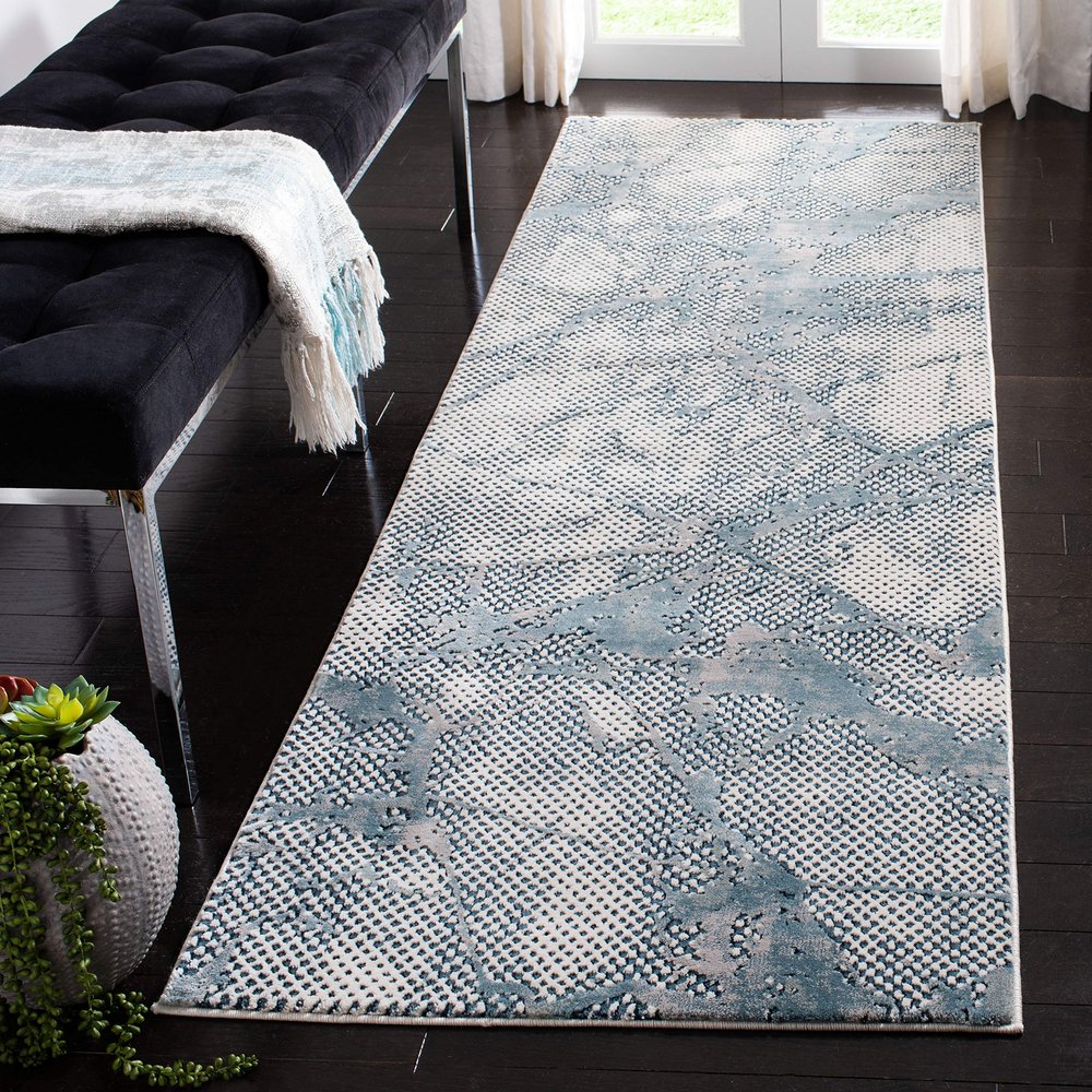 SAFAVIEH Meadow Collection Runner Rug - 2'7" x 8', Turquoise & Ivory, Modern Abstract Design, Non-Shedding & Easy Care, Ideal for High Traffic Areas in Living Room, Bedroom (MDW180K)