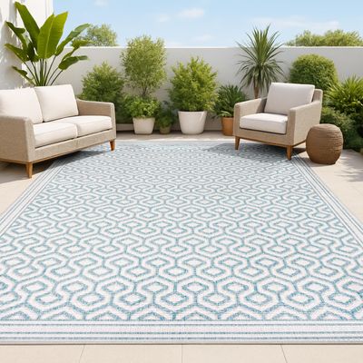 JONATHAN Y Diamond Trellis Indoor Outdoor Area Rug 3X5 Teal/Gray, Marvao for Backyard, Patio, Porch, Easy-Cleaning, High Traffic, Pet-Friendly, Non-Shedding (SMB111A-3)