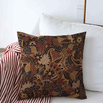 Throw Pillow Case Classic Woven Floral Pattern Abstract Ceramic Jacquard Paisley Tissue Jute Design Flower Farmhouse Square Pillows Covers 18"x18" for Winter Bed Sofa Decor