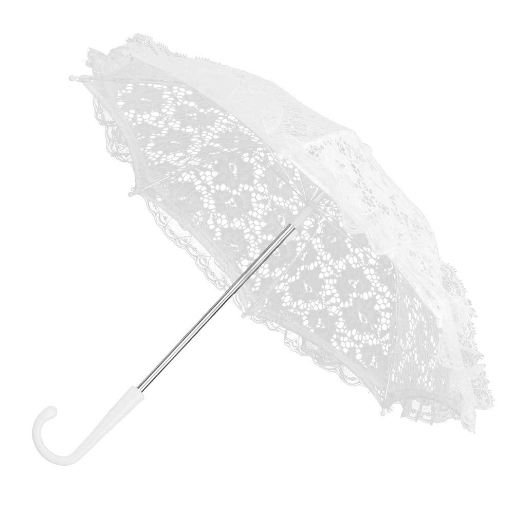 Yosoo Lace Embroidery Wedding Umbrella, Bridal Party Craft Flowers Decoration Props Accessory, for Wedding Party Celebration (51239 White)
