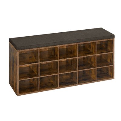 VASAGLE CUSTOS Collection - Shoe Bench, Storage Bench with Padded Seat, Entryway Bench with 15 Compartments, for Bedroom, 11.8 x 41.3 x 18.9 Inches, Rustic Brown and Chestnut Brown ULHS15BX