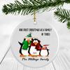 3 Penguin - Our First Christmas As A Family Of Three, The Millage Family - Newborn New Baby Parents Mom Dad Xmas Present Mommy Daddy Plastic Porcelain Keepsake 3" Flat Circle view 1