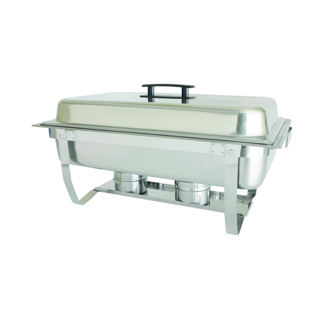 Thunder Group SLRCF001F Chafer, 8 Quart, Full-Size, with Folding Stand, Welded Frame, dripless Water pan, Lift-Off Cover with Plastic Handle, Duel Fuel Holder