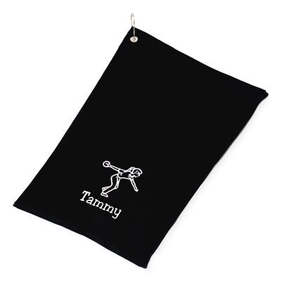 101 BEACH Women's Personalized Cotton Bowling Towel with Embroidered Name with Clip (Black - Embroidered Name - Woman)