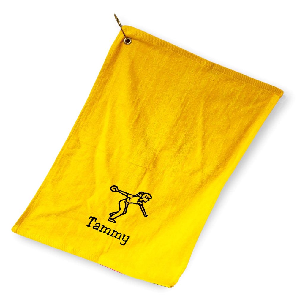 101 BEACH Women's Personalized Cotton Bowling Towel with Embroidered Name with Clip (Gold - Embroidered Name - Woman)