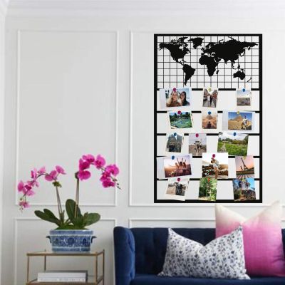 DEKADRON Metal World Map Panel for Photo Display, Interior Display Panel, Metal Memory Board, Mesh Memo Board, Photo Display Board (30" W x 46" H / 75x117 cm)