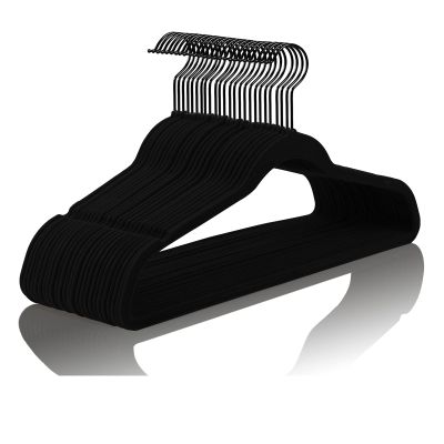 MIZGI Premium All Black Velvet Hangers with Black Hooks (50 Pack) Heavy Duty - Non Slip Felt Hangers - 360 Degree Swivel,Space Saving Clothes Hangers,Durable Strong Hanger for Suits,Coat