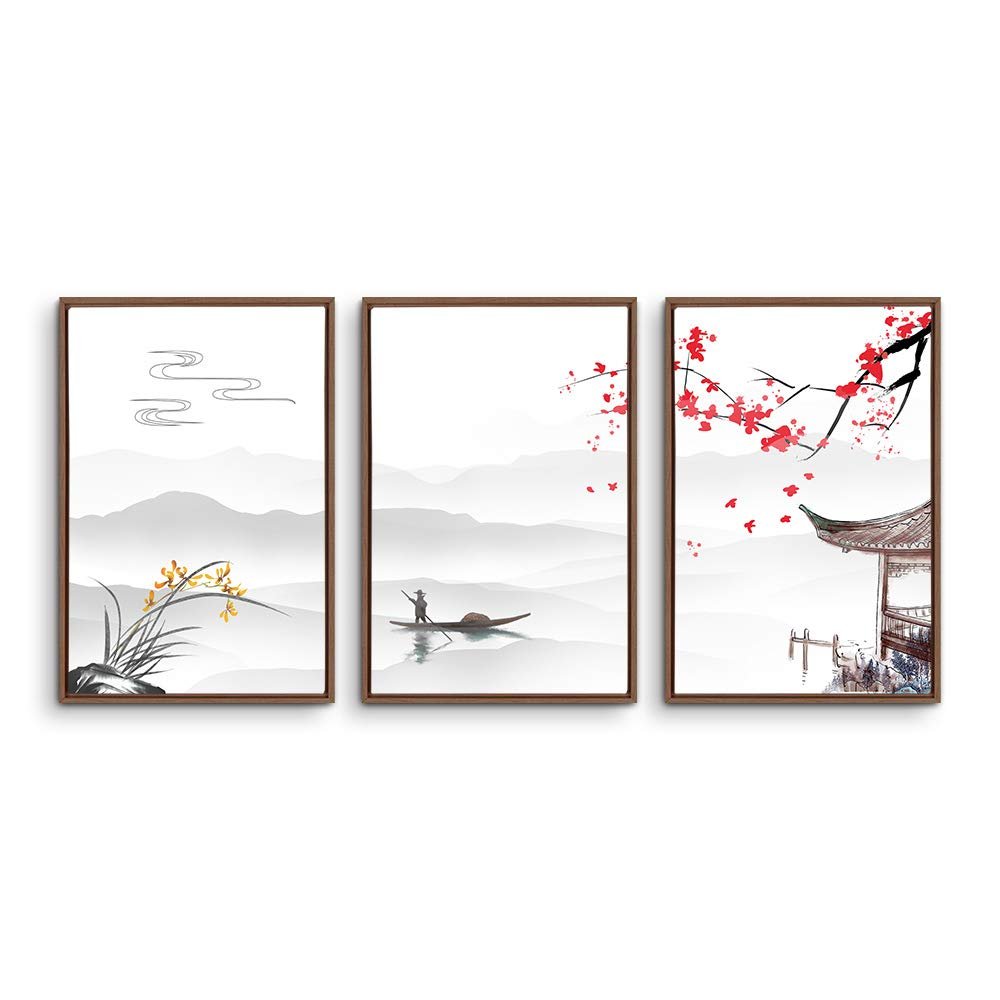 SIGNWIN 3 Piece Framed Canvas Wall Art Zen Canvas Prints Home Artwork Decoration for Living Room,Bedroom - 16"x24"x3 Panels