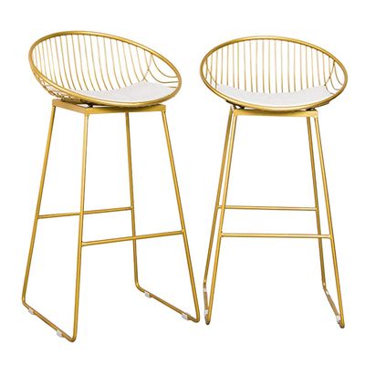 Barstools Modern Wrought Iron Bar Chair Counter Height Stool Contemporary Bistro Pub Kitchen Breakfast Chair Ergonomic Backrest - 2 pcs