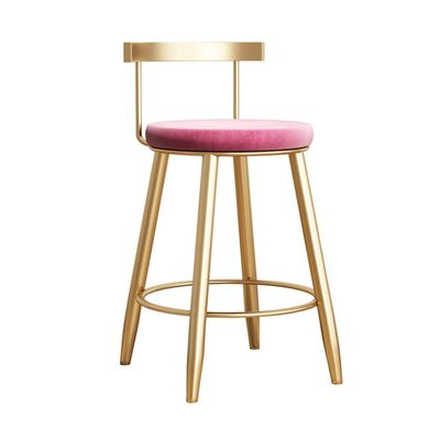 Bar Stools Counter Height Chair Hollow Backrest Metal Legs Footrest and Velvet Upholstered Seat for Salon Chairs, Modern Wrought Iron Furniture Seat Height 45/65/75cm