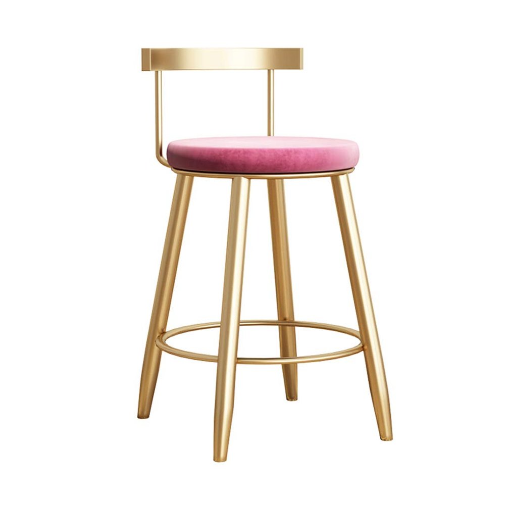 Bar Stools Counter Height Chair Hollow Backrest Metal Legs Footrest and Velvet Upholstered Seat for Salon Chairs, Modern Wrought Iron Furniture Seat Height 45/65/75cm
