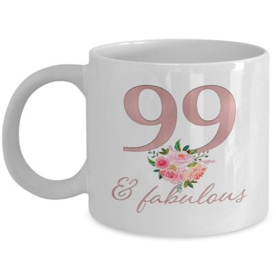 99th Birthday Mug - 99 and Fabulous - Her Party Favors Decor Decorations for Women - 99 Year Old Happy Anniversary Since 1920 - Mom Nana Grandma - White Ceramic Coffee Cup - 11oz