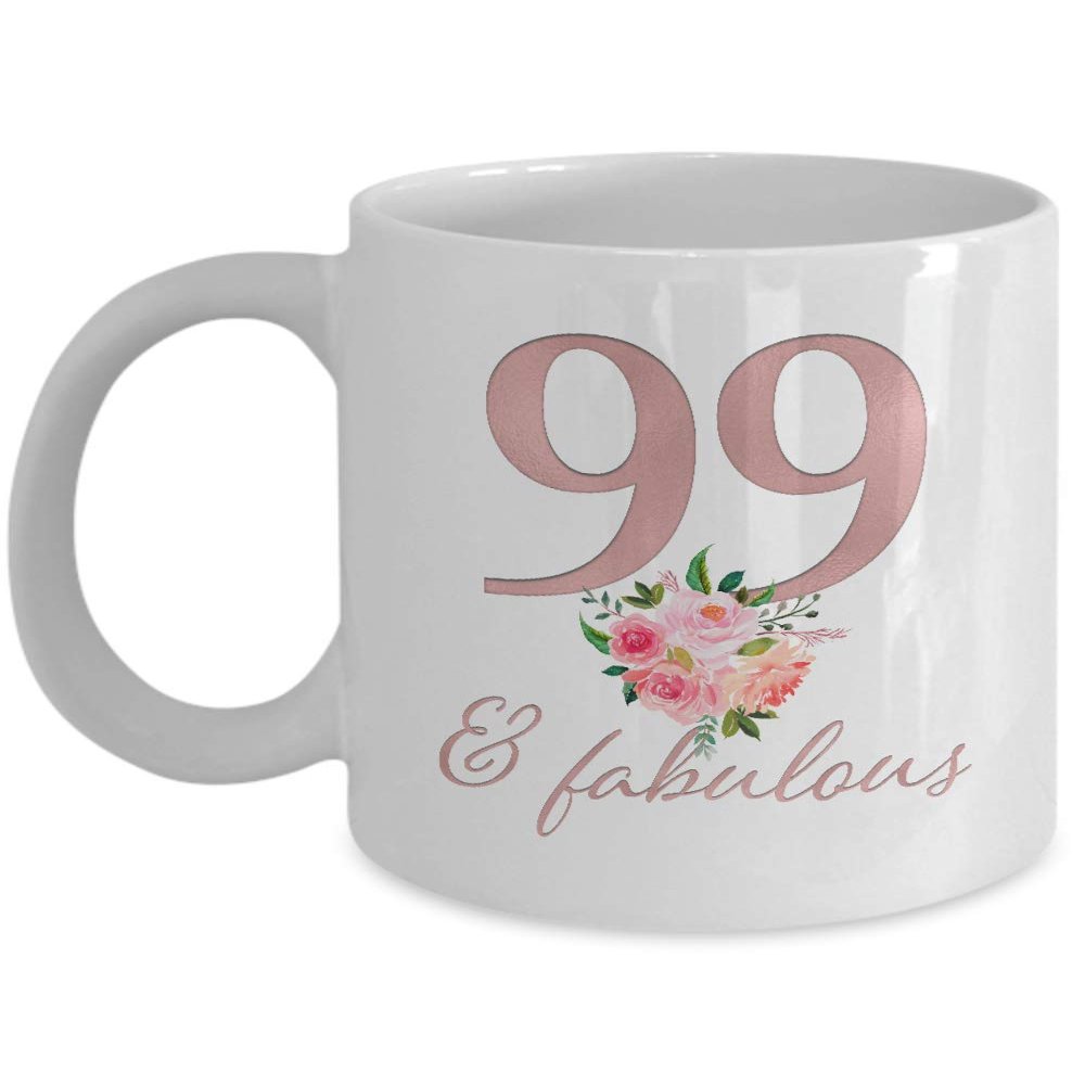 99th Birthday Mug - 99 and Fabulous - Her Party Favors Decor Decorations for Women - 99 Year Old Happy Anniversary Since 1920 - Mom Nana Grandma - White Ceramic Coffee Cup - 11oz