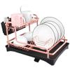 Tomorotec Never Rust Aluminum Dish Rack and Drain Board with Utensil Holder, 2-Tier Kitchen Plate Cup Dish Drying Rack Tray Cutlery Dish Drainer (Matt Rose Gold) view 1
