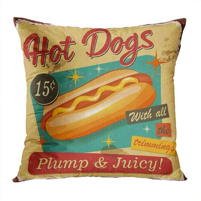 Shenywell Throw Pillow Decor Square 18 x 18 Inch Vintage Hot Dogs Metal Sign Dog Realistic Natural Art Decorative Cushion Cover Printed Pillowcase Cover Home Sofa Living Room