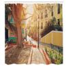 Ambesonne Puerto Rico Shower Curtain, Streets of San Juan with Houses Old Tree and Cobblestone Alleyway Early Morning, Cloth Fabric Bathroom Decor Set with Hooks, 69" W x 75" L, Pastel Yellow view 2