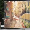 Ambesonne Puerto Rico Shower Curtain, Streets of San Juan with Houses Old Tree and Cobblestone Alleyway Early Morning, Cloth Fabric Bathroom Decor Set with Hooks, 69" W x 75" L, Pastel Yellow view 3