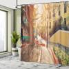 Ambesonne Puerto Rico Shower Curtain, Streets of San Juan with Houses Old Tree and Cobblestone Alleyway Early Morning, Cloth Fabric Bathroom Decor Set with Hooks, 69" W x 75" L, Pastel Yellow view 4