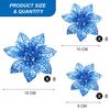 Boao Blue 24 Pieces Poinsettia Flower Christmas Glitter Artificial Poinsettia with Clips Christmas Tree Ornament Decorations for DIY Xmas Wreath Holiday Home Party Decor, 3/4/6 Inches view 2