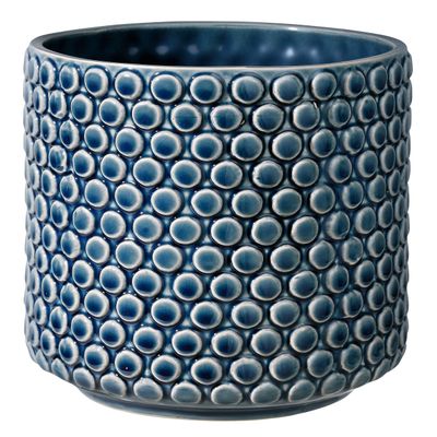 Bloomingville Stoneware Flower Pot with Polka Dots, Petrol Planter, 6''