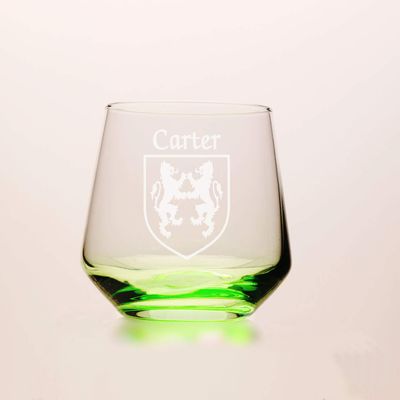 Carter Irish Coat of Arms Green Tumbler Glasses - Set of 4 (Sand Etched)