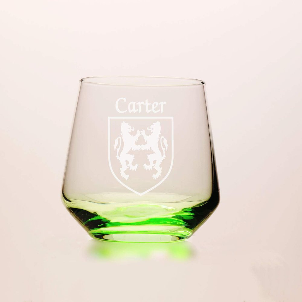 Carter Irish Coat of Arms Green Tumbler Glasses - Set of 4 (Sand Etched)