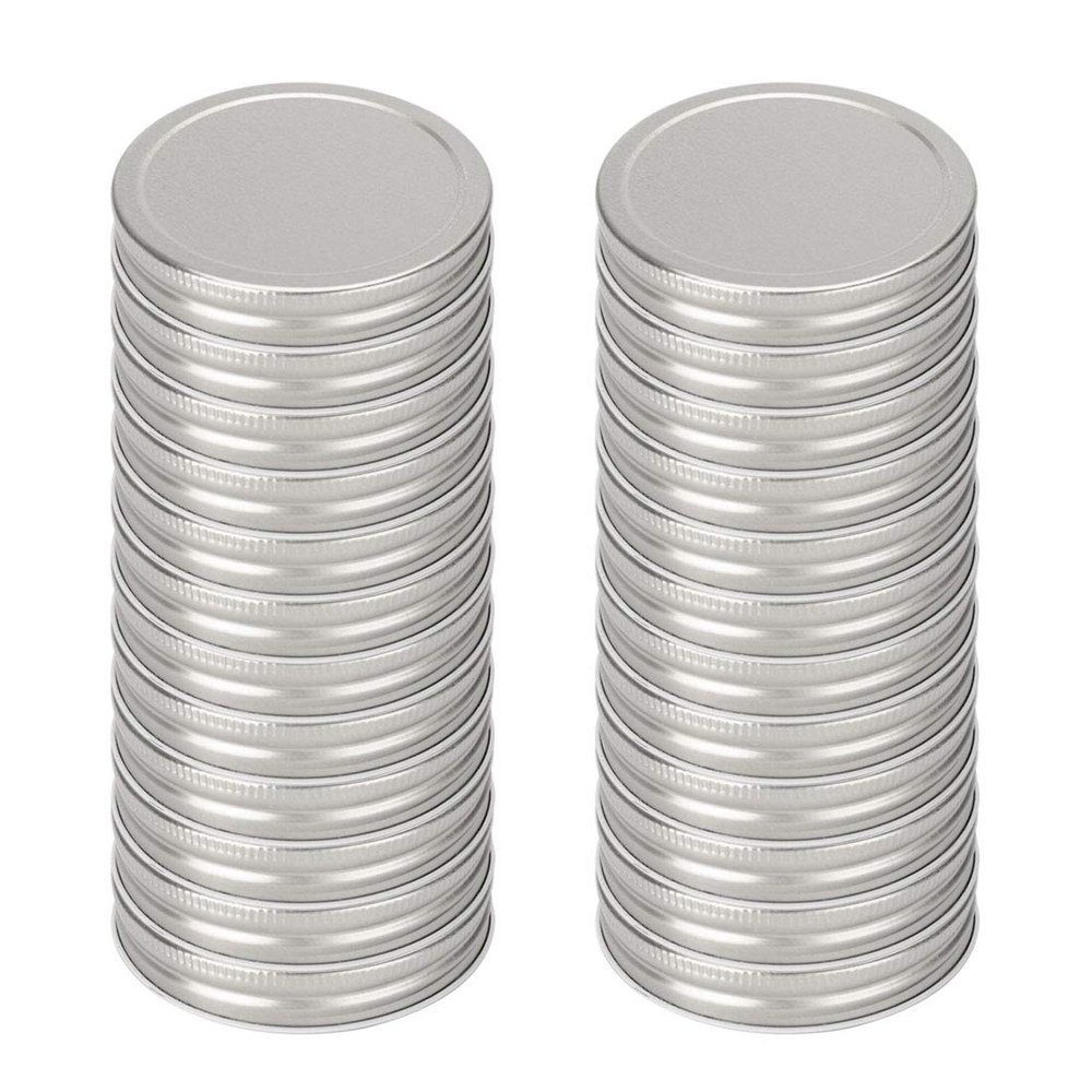 uxcell 24 Pcs Iron Regular Mouth Mason Jar Lids with Sealing Rings Food Storage Caps for Mason Canning Ball Jars Silver Tone