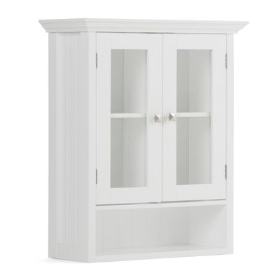 SIMPLIHOME Acadian Bath Cabinet - 24 inch Wide Double Door Bathroom Wall Cabinet in Pure White, Contemporary Bathroom Storage for Bath or Powder Room with Tempered Glass Doors and Adjustable Shelves