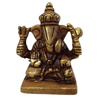 2.5"Inch Ganesha Brass Statue | Hindu God Ganpati Sitting Idol | Brass Dagroo Ganesh Murti | Handmade Decorative Lord Ganesha Figurine for Home Temple, Office, and Spiritual Gift Decor
