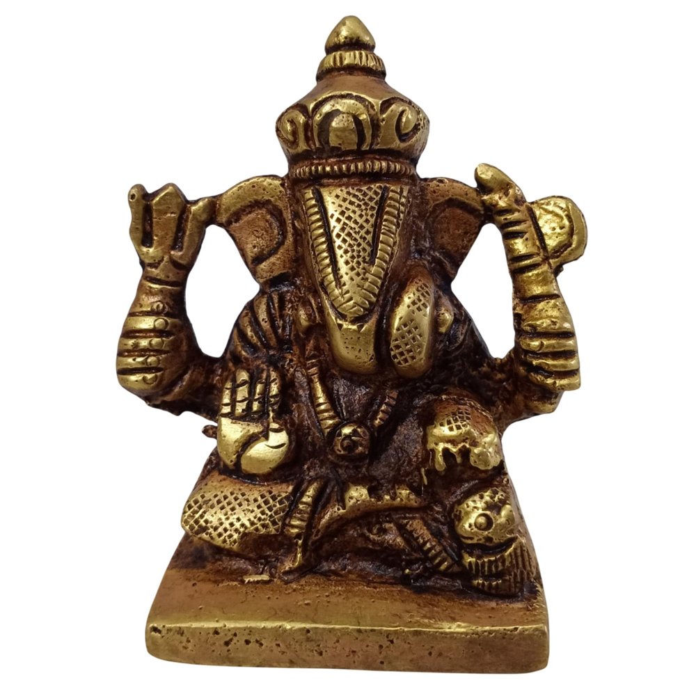 2.5"Inch Ganesha Brass Statue | Hindu God Ganpati Sitting Idol | Brass Dagroo Ganesh Murti | Handmade Decorative Lord Ganesha Figurine for Home Temple, Office, and Spiritual Gift Decor
