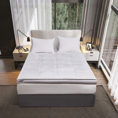 Kathy Ireland Pillowtop Mattress Topper Twin Size, 3-inch Overfilled White Down Feather Mattress Pad 233 Thread Count 100% Cotton Cover Featherbed - 39"x 75"