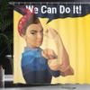 Ambesonne Girl Power Shower Curtain, We Can Do It Iconic Woman of Female Power Made with Polygons Geometric, Cloth Fabric Bathroom Decor Set with Hooks, 69" W x 84" L, Blue Mustard view 3
