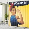 Ambesonne Girl Power Shower Curtain, We Can Do It Iconic Woman of Female Power Made with Polygons Geometric, Cloth Fabric Bathroom Decor Set with Hooks, 69" W x 84" L, Blue Mustard view 4