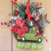 Farmhouse Christmas Truck Grapevine Wreath, Green Holiday Truck, Plaid Ribbon, Poinsettia Decor, Rustic Xmas House Decor, Present Gift view 2