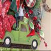Farmhouse Christmas Truck Grapevine Wreath, Green Holiday Truck, Plaid Ribbon, Poinsettia Decor, Rustic Xmas House Decor, Present Gift view 4