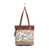 Myra Leather and Rug Tote Bag, Writer Canvas - 16.5"x14" Boho Fabric Bags for Women, 12" Strap, Brown and Gray, Zipper Top, Large Canvas Tote, Purse for Women, For Work, Travel, Everyday Use view 3