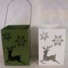 Holiday Style 2 Christmas Theme Lantern Pillar Candle Holders White and Green view 1