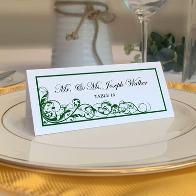 Scribble Vintage Swirl Place Cards, Hunter Green (Choose Color), Set of 150, Pre-cut and Scored - Wedding, Party, Dinner, and Special Events - Made in the USA