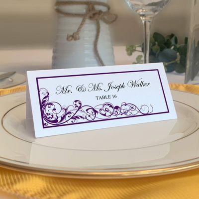 Scribble Vintage Swirl Place Cards, Eggplant (Choose Color), Set of 150, Pre-cut and Scored - Wedding, Party, Dinner, and Special Events - Made in the USA