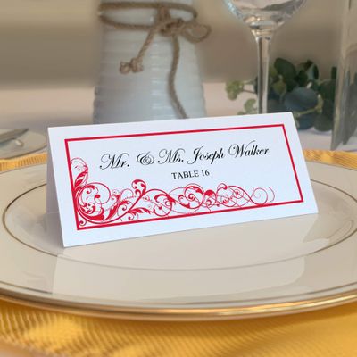 Scribble Vintage Swirl Place Cards, Ruby Red (Choose Color), Set of 150, Pre-cut and Scored - Wedding, Party, Dinner, and Special Events - Made in the USA