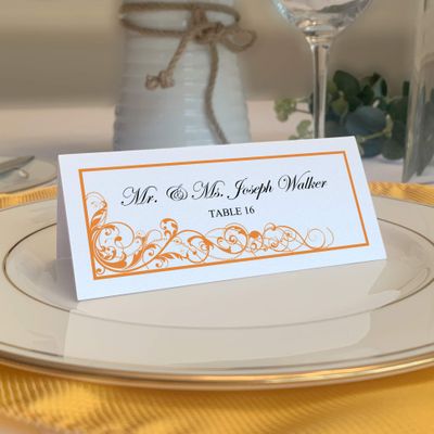 Scribble Vintage Swirl Place Cards, Orange (Choose Color), Set of 150, Pre-cut and Scored - Wedding, Party, Dinner, and Special Events - Made in the USA