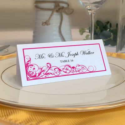 Scribble Vintage Swirl Place Cards, Fuschia (Choose Color), Set of 150, Pre-cut and Scored - Wedding, Party, Dinner, and Special Events - Made in the USA