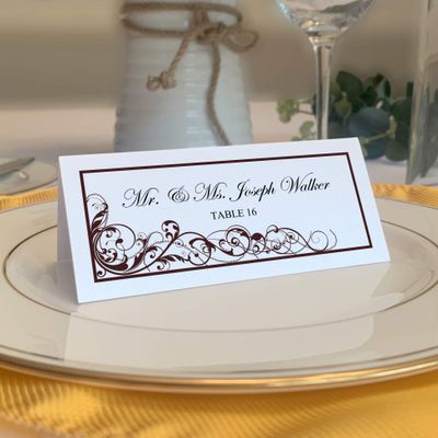 Scribble Vintage Swirl Place Cards, Chocolate (Choose Color), Set of 150, Pre-cut and Scored - Wedding, Party, Dinner, and Special Events - Made in the USA