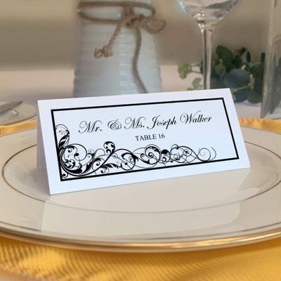 Scribble Vintage Swirl Place Cards, Black (Choose Color), Set of 150, Pre-cut and Scored - Wedding, Party, Dinner, and Special Events - Made in the USA