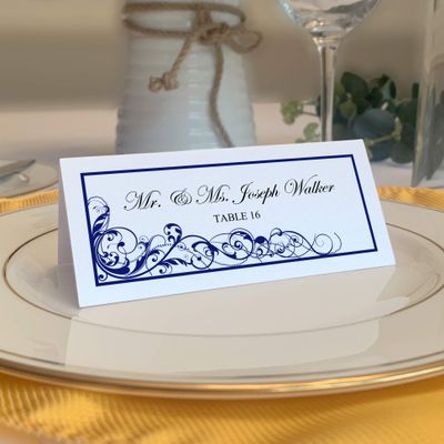 Scribble Vintage Swirl Place Cards, Navy (Choose Color), Set of 150, Pre-cut and Scored - Wedding, Party, Dinner, and Special Events - Made in the USA