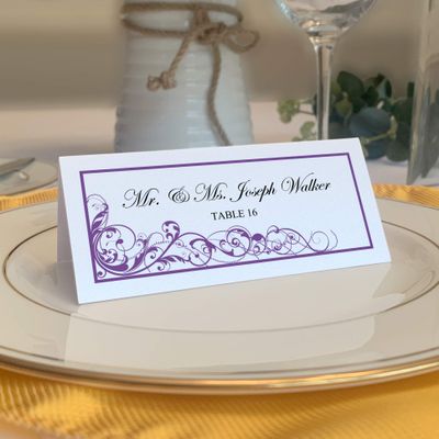 Scribble Vintage Swirl Place Cards, Purple (Choose Color), Set of 150, Pre-cut and Scored - Wedding, Party, Dinner, and Special Events - Made in the USA
