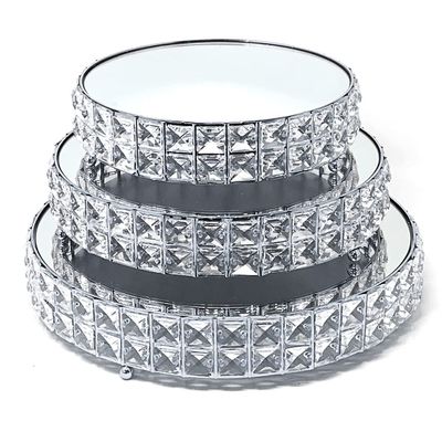 allgala Wedding Cake Stands 3-Piece Set Crystal Gold Plated Cheese Dessert Cupcake Cake Stand with Mirror Plate-Silver Round-HD89204